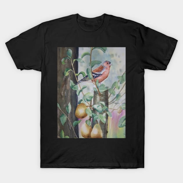 Chaffinch in a pear tree T-Shirt by thryngreen